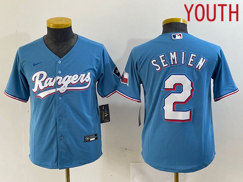 Youth Texas Rangers 2 Semien Blue Game Nike 2024 MLB Jersey style 1